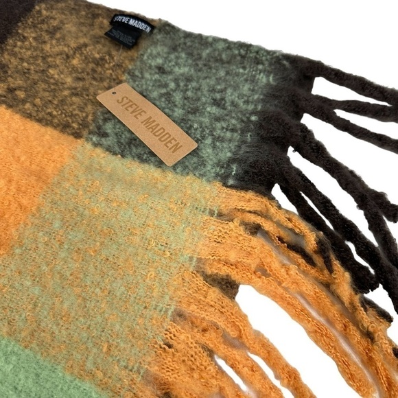 Steve Madden Super Soft Orange Gold Plaid Scarf - Picture 7 of 7